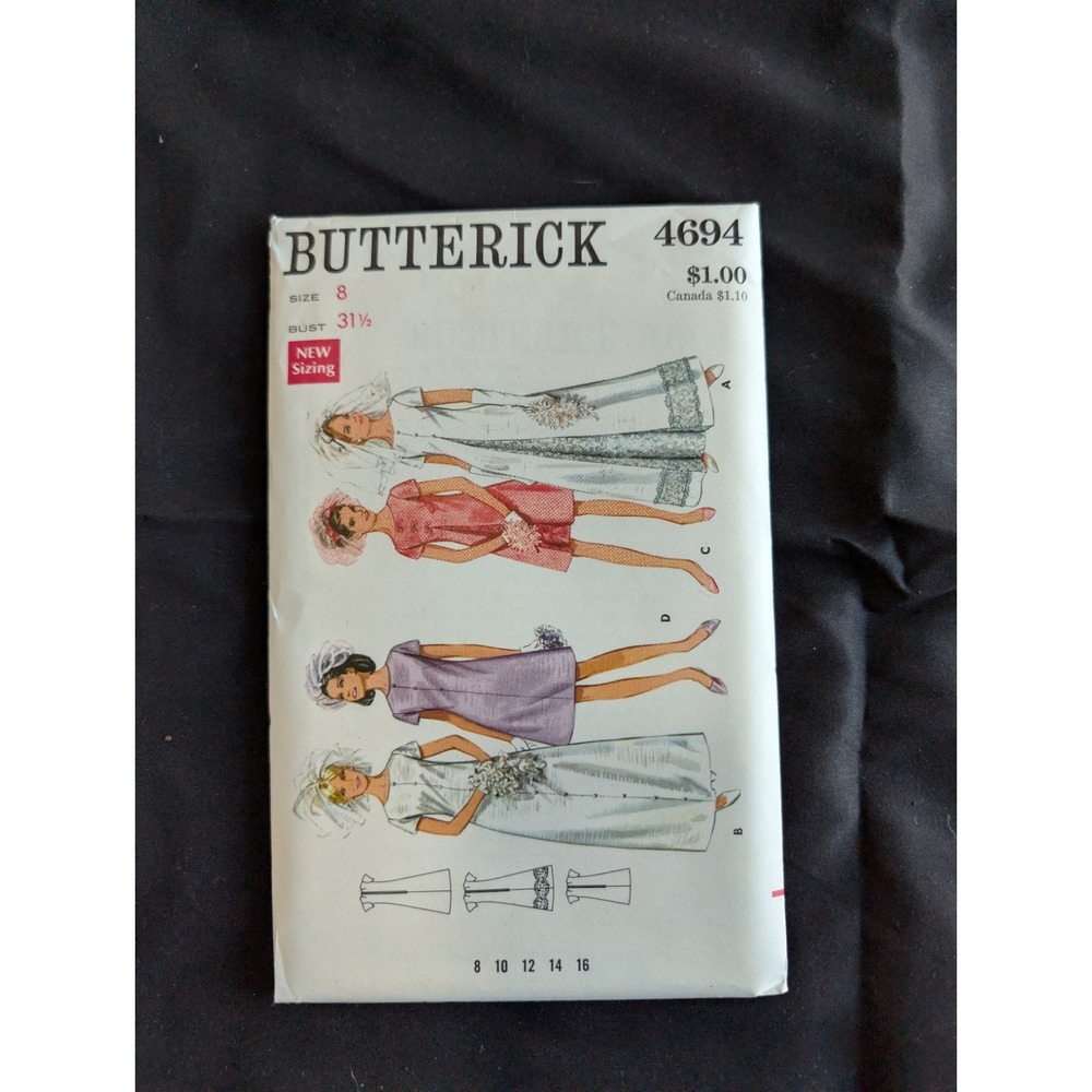 VTG 1968 Butterick 4694 Uncut Bridal Dress Size 8 Bust 31.5 Wedding Pattern